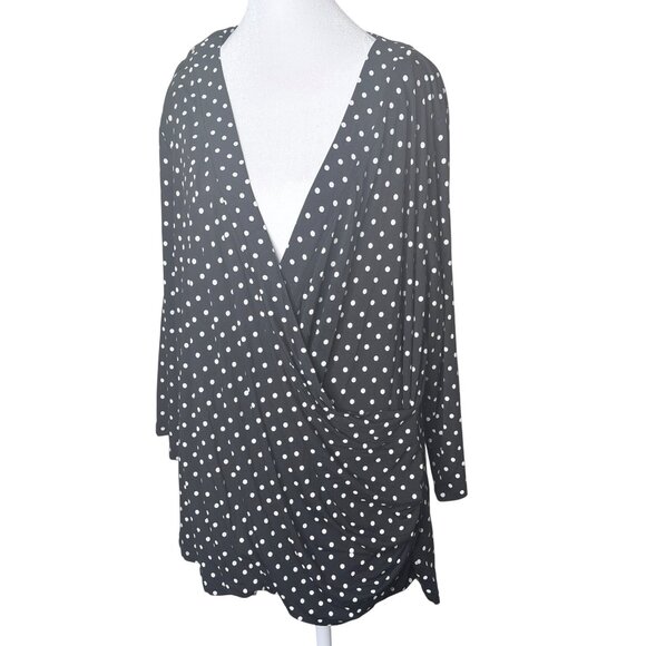 Lauren Ralph Lauren Polka Dot Surplice Top 3X Faux Wrap Long Sleeve Career NWT - Picture 1 of 13